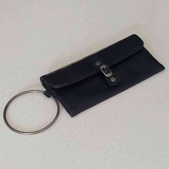 Victoria's Secret Black Faux Leather Vintage Wristlet with Metal Ring Handle - Picture 3 of 12